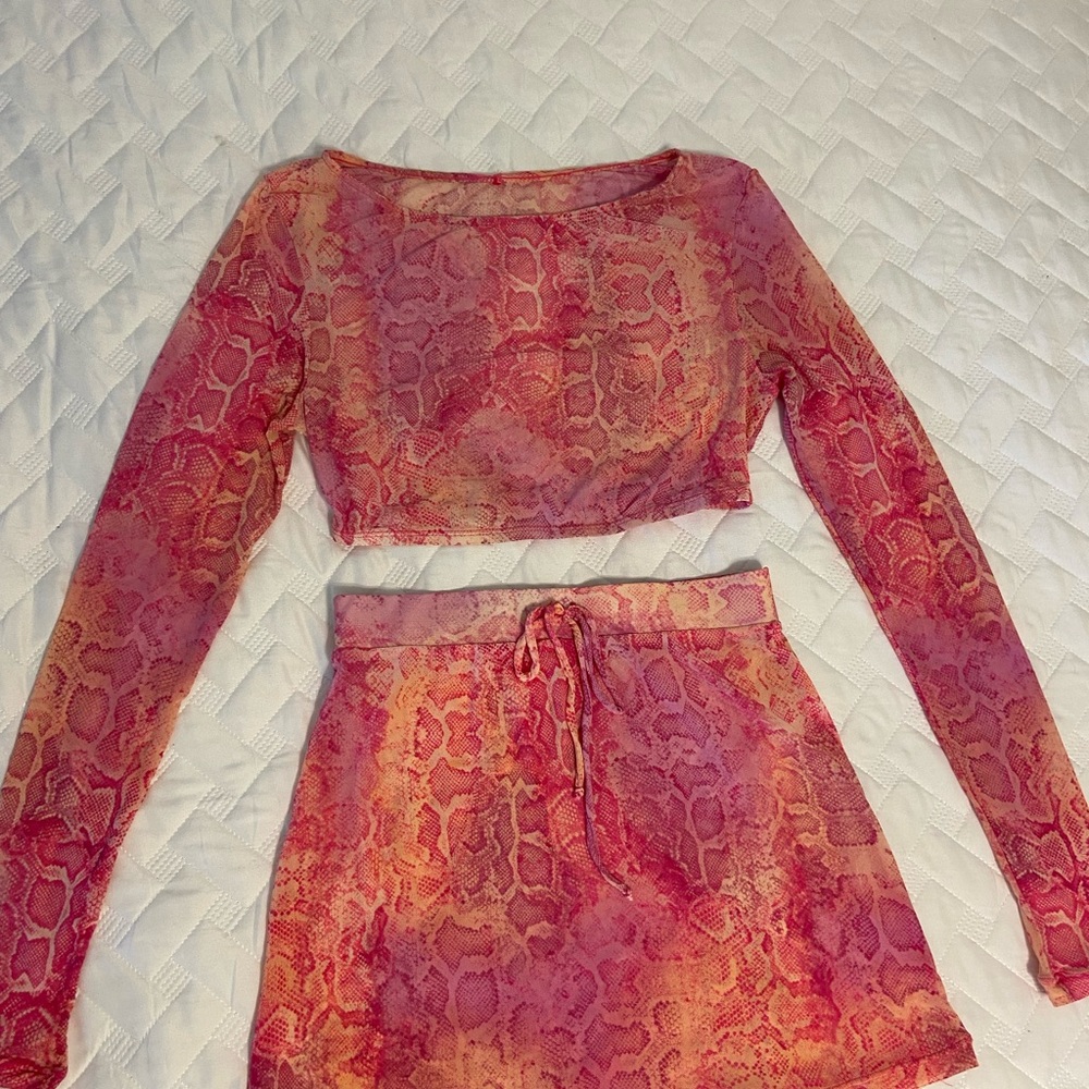 Pink and Orange Snake Print Mesh Swim Cover Up
